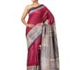 MAKHOO Tussar ghicha madhubani folk art printed pure silk saree with unstich blouse & silk mark certifei