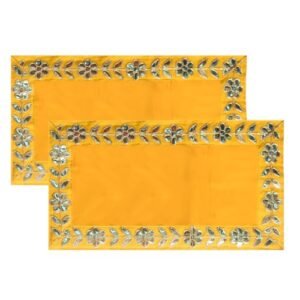 DLC 12 x 18 Inch Designer Gota Patti Yellow Velvet Cloth for Pooja Chowki God Idol