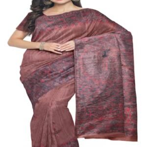 iMithila Madhubani Handpainted Indian Pure Ghicha Silk Saree with Blouse Piece -Brown SR1221GTS312