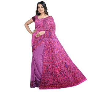 Saras Aajeevika Handcrafted Handpainted Madhubani Pure Silk Saree with Unstitched Blouse Piece with Madhubani Painting|Pure Silk|Pink Colour|6.5 Mtr with Blouse 80 cms|Light weight|Hand wash|300 Grms.