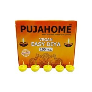 Pujahome Cotton Wicks with Ghee Wax Free Vegan Diya Batti for Daily Puja Readymade Ghee Diya Batti Easy to Use Long Lasting (100 Pieces Per Pack