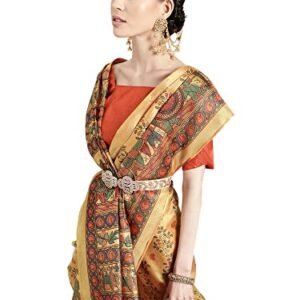 AKHILAM Women Madhubani Print Tussar Silk Saree With Unstitched Blouse Piece (Ff0Mdb8404_Parent)