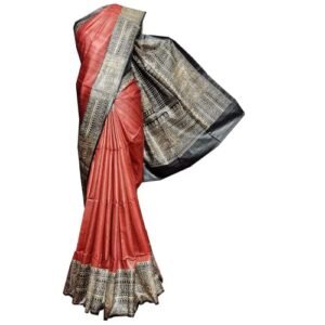 PURE HANDLOOM TUSSAR GHICHA MADHUBANI PRINTED PURE SILK SAREE WITH SILK MARK CERTIFIED (red..BBR)