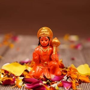 Servdharm Hanuman Ji Murti Idol Blessing with Gada Sitting Lord Balaji Bajrangbali Sankat Mochan Bhagwan Idol for Temple Car Dashboard Home Decor Statue Gifts (Orange)