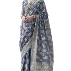 SWORNOF Women's Lucknowi Chikankari Linen cotton Woven Sarees For Women with Blouse sarees for Women