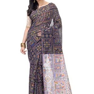 T.J. SAREES Women's Cotton Silk Madhubani Print Saree with Unstitched Blouse Piece