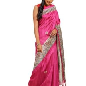 mrujaa Madhubani Printed Tussar Silk Saree-Pink