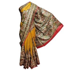 PURE HANDLOOM TUSSAR GHICHA MADHUBANI PRINTED PURE SILK SAREE WITH SILK MARK CERTIFIED (t1)