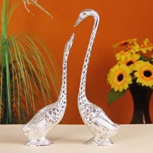 Handicrafts Paradise Pair of Kissing Swan/Duck Home Decor Showpiece in White Metal - 14.25 inch (Silver)