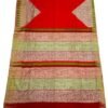 BHAGALPURI HANDLOOM PURE KOTA SILK MADHUBANI LETTER PRINTED DESIGN SAREE WITH CONTRAST BLOUSE PIECE. (RED MULTI)