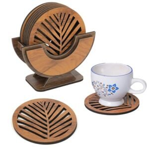 TIDBIT Wooden Coasters for Cups Set of 6 | Kitchen Accessories Items for Your Home