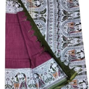 Taskeen Women's Bhagalpuri Cotton madhubani print saree dark mergenta