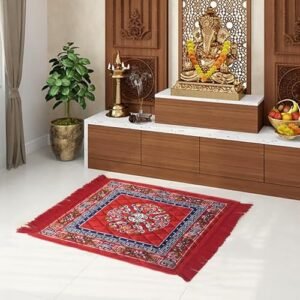 AAZEEM Prayer Mat | Velvet Aasan Mat | Meditation Prayer Carpet Mat | Pooja Aasan Mat |Traditional Prayer Mat |Medium Size |Red Color|