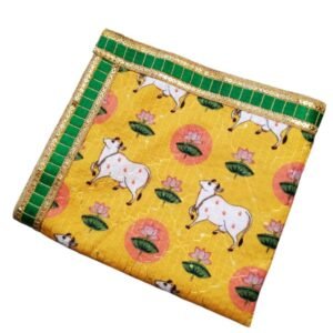 Pichwai Print Embroidery Puja Asan | Pooja Aasan Cloth/Chowki Aasan Kapda Mat for Puja Table