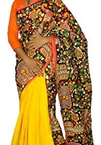 Kheyali Boutique Kalamkari Block Print Yellow Cotton Saree For Women