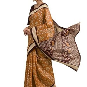 AKHILAM Women's Bhagalpuri Silk Warli Printed Zari Lace Work Saree With Unstitched Blouse Piece