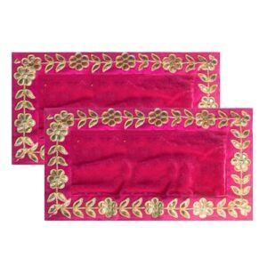 DLC 12 x 18 Inch Designer Gota Patti Pink Velvet Cloth for Pooja Chowki God Idol