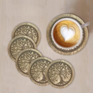 SHAIZHOME Set of 6 Wooden Tea Coaster- 6 pc Round 3.5 x 3.5 inch | Coaster Set Fit for Tea Cups