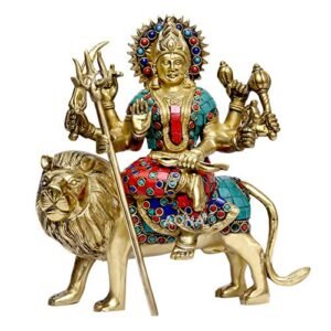 AONA Shri Ambe Maa Durga Brass Idol (Golden