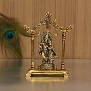 Collectible India Metal Gold Plated Radha Krishna Idol Sculpture Statue Figurine Decorative Showpiece for Janmashtami Home Decoration Temple and Gift (Size 7 x 5 Inches) (1 Pieces)