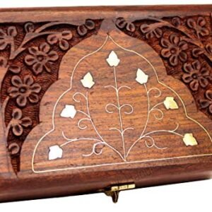 Jk Handicrafts Handmade Wooden Jewellery Box for Women Wood Jewel Organizer Hand Carved with Intricate Carvings Gift Items - 6 inches (Brown02)