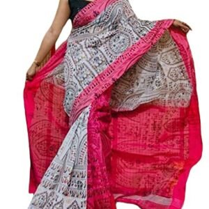 Nayek Saree House Printed Madhubani Pure Cotton Saree with Unstitched Blouse Piece (Multi colour)