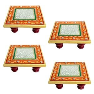 Handicraft Kingdom Fashionable Puja Articles for God Pooja | Fine Marble Stone Small Chowki for Home Mandir Laxmi Idol Sitting | Approx Size (3x3 Inch) & Wt (400 Gm) Pack of 4