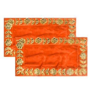 DLC 12 x 18 Inch Designer Gota Patti Orange Velvet Cloth for Pooja Chowki God Idol