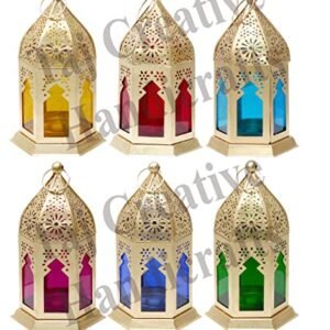 TAJ CREATIVE HANDICRAFTS Antique Hanging Moroccan T-Light Holder with Wax (6 Pack) (8.5 x 8.5 x 17 Centimeters)