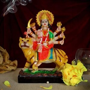 TIED RIBBONS Goddess Nav Durga Devi Sherawali MATA Murti Statue for Puja Showpiece Car Dashboard Gift Item (Multicolor