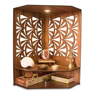 Heartily® Pushp Beautiful Wooden Pooja Stand Mandir for Home Temple for Office Puja Mandir for Home Wall with LED Spot Light Product (H- 17