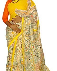 Kheyali Boutique Cotton Madhubani Print Yellow Saree For Women's