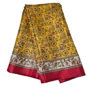 Drapes n divas yellow colour cotton silk madhubani print saree