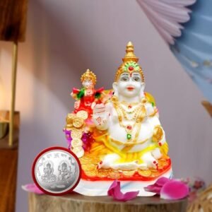 4" Poly Resin Kuber Murti- Statue for Home Decor & Gifting| Laxmi-Ganesh Silver Coin |God Kuber Idol | Murti| Statue | Showpiece for Home| Kuber Ji Ki Murti for Puja Decorative Showpiece