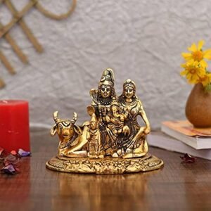 Collectible India Handcrafted Shiva Parvati Ganesh Idol Shiv Parivar Murti Statue Sculpture - Lord Shiva Idols Family Sitting On Nandi Showpiece Figurine for Home Office Temple Mandir Decoration Gift