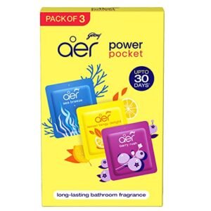 Godrej aer Power Pocket Bathroom Freshener – Assorted Pack of 3 (30g) | Lasts up to 30 days