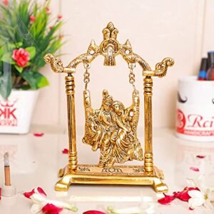 KridayKraft Radha Krishna on Swing jhula Metal Statue Gold Plated Decor Your Home