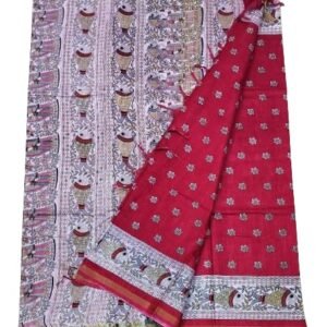 Taskeen Women's cotton saree with running blouse madhubani print red color-[Taskeen 18]