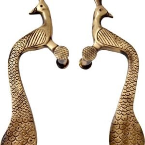 Two Moustaches Peacock Design Brass Door Handle Pair