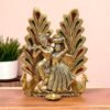 ascension Metal Peacock Design Radha Krishna Idol Decorative Showpiece Statue for Puja Room Home Office Desk Decoration Gift Items (7 x 5 Inches) Gold