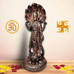 Indulge Homes 'Lord Vishnu Idol' Copper Antique Marble Dust and Resin Figurine Idol Statue | Vishnu Murti Showpiece for Mandir Home Decor (Height 12 Inches)