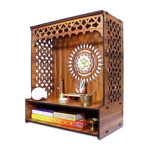 Heartily® Aastha Beautiful Wooden Pooja Mandir for Home or Puja Temple Stand for Office and Shops with Led spot Light (H- 18