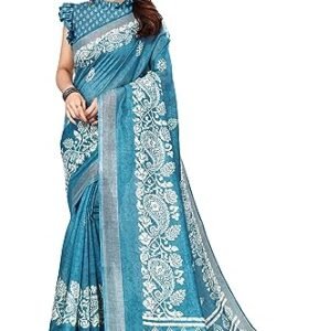 Sareya Veela Women's Cotton Blend Woven Border Designer Madhubani Printed Saree with Blouse Piece