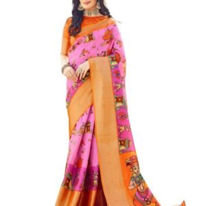 SRL Women's Silk Madhubani Printed Jacquard Border Ready To Wear Saree With Unstitched Blouse Piece