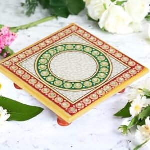 Handicraft (4 x 4) inch Square Kundan Stone Work Chowki for Pooja Room Mandir for Chowki