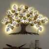 MGHY Pkd Techno Art Handicraft Big Metal Iron Tree Wall Hanging Decor With Led Light