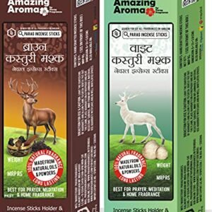 Parag Fragrances Brown Kasturi Musk & White Kasturi Musk Incense Sticks ब्राउन कस्तूरी और सफेद कस्तूरी अगरबत्ती (Pack of 2 x 250) / Agarbatti 500Gm Made with Natural Oils and Powder आधा किलो अगरबत्ती