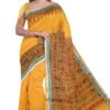 iMithila Madhubani Painting Saree with Border and Blouse Piece - Pure Cotton - Yellow