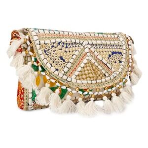 Shanvi Handicraft Handmade Cotton Ethnic Rajasthani Embroidered Bags for Women Sling Clutch with Handle Purses for Ladies Girls (design 2)