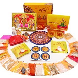 Parashara ARKAM Diwali / Lakshmi Pujan/Mahalakshmi Puja Kit with Detailed Puja Vidhi and 35+ Items (Multicolour)